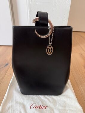 Vintage Cartier Black Leather Slingback Bag with Cartier Bag Charm